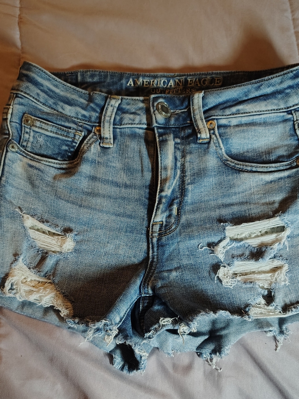 American Eagle Outfitters Light Blue Distressed Denim Shorts